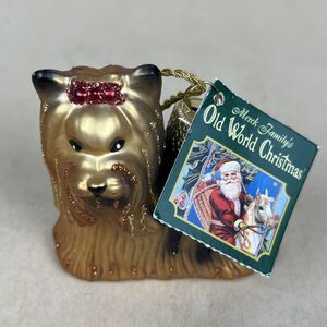 VTG OLD WORLD CHRISTMAS YORKIE TERRIER DOG BLOWN GLASS CHRISTMAS ORNAMENT W/ Tag
